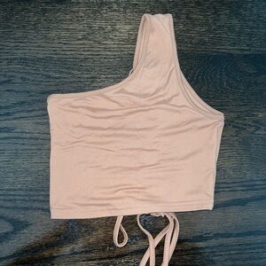 Light Brown One Shoulder Crop Tank Top